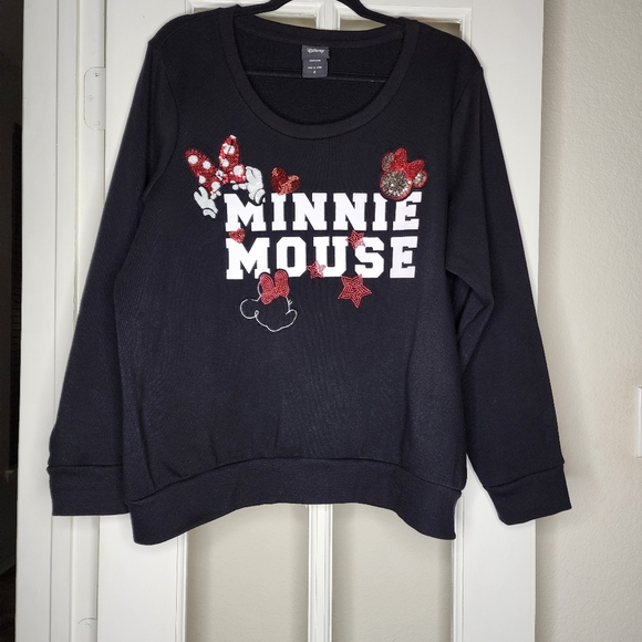 Disney Torrid Minnie Mouse Black Beaded Sequin Comfy Crew Neck Sweatshirt 2X - Picture 1 of 12